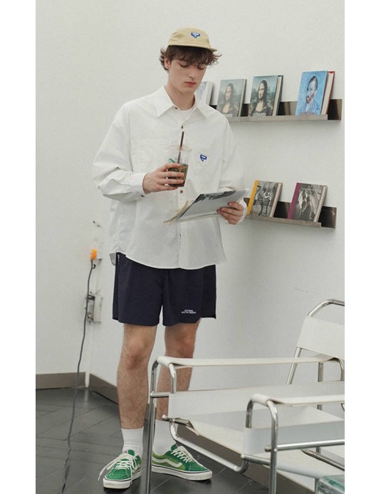 O3PARK thin cotton multi-pocket drop shoulder loose shirt casual cityboy hundred tide white long-sleeved shirt