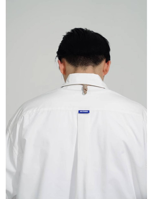 O3PARK thin cotton multi-pocket drop shoulder loose shirt casual cityboy hundred tide white long-sleeved shirt