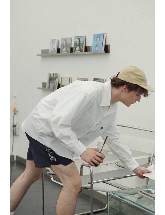 O3PARK thin cotton multi-pocket drop shoulder loose shirt casual cityboy hundred tide white long-sleeved shirt