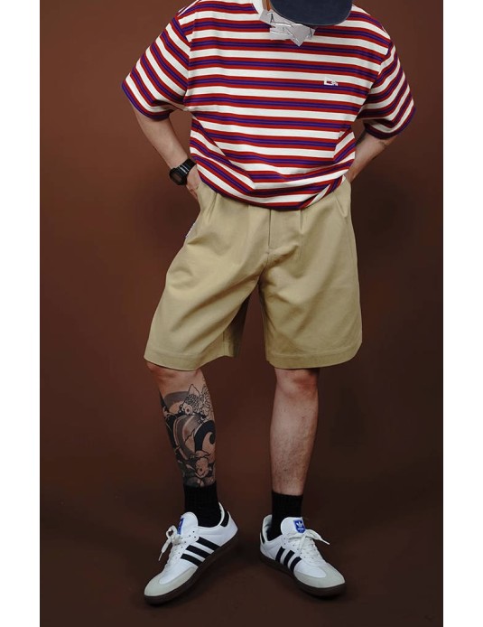O3PARK Japanese style A-line pants trendy brand loose and simple city boy washed casual five-point overalls shorts