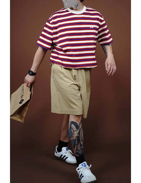 O3PARK Japanese style A-line pants trendy brand loose and simple city boy washed casual five-point overalls shorts