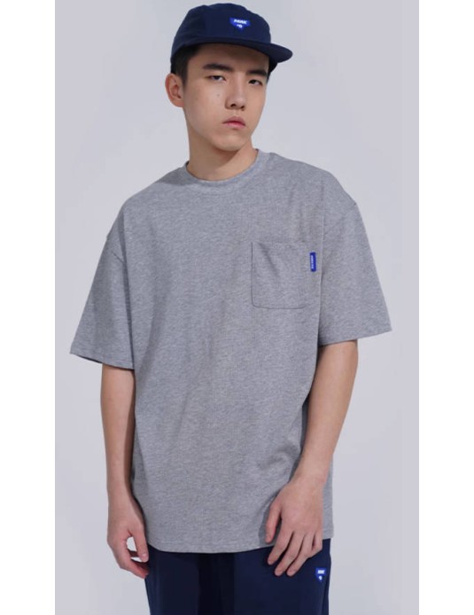 O3PARK Japanese 280g heavyweight short-sleeved pocket T-shirt loose small neckline casual solid color bottoming dropped shoulder short sleeves