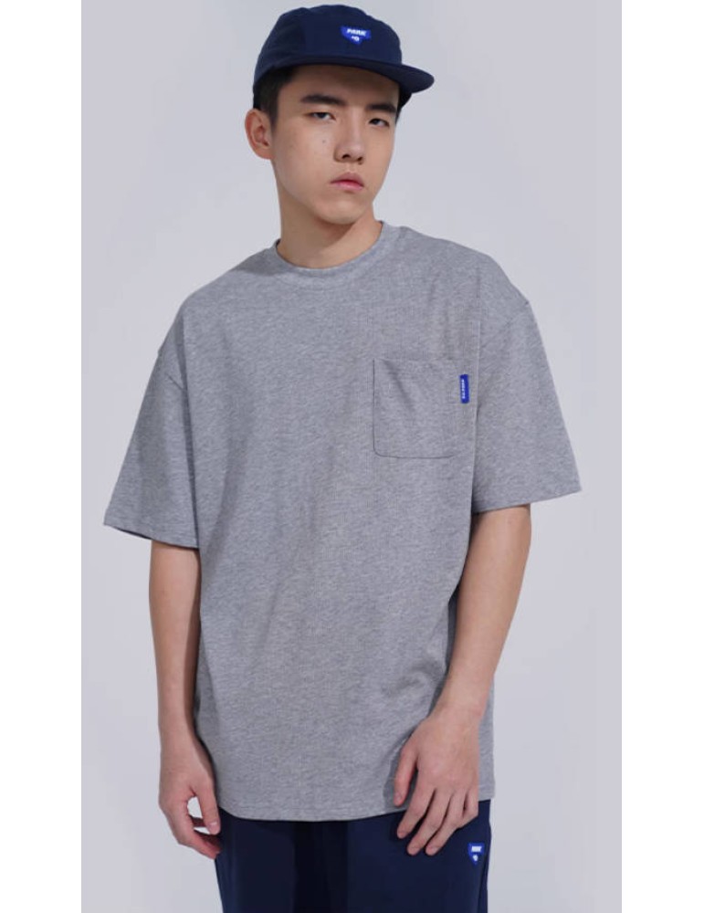 O3PARK Japanese 280g heavyweight short-sleeved pocket T-shirt loose small neckline casual solid color bottoming dropped shoulder short sleeves