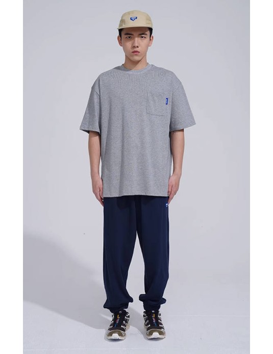 O3PARK Japanese 280g heavyweight short-sleeved pocket T-shirt loose small neckline casual solid color bottoming dropped shoulder short sleeves