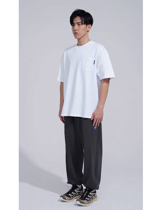 O3PARK Japanese 280g heavyweight short-sleeved pocket T-shirt loose small neckline casual solid color bottoming dropped shoulder short sleeves
