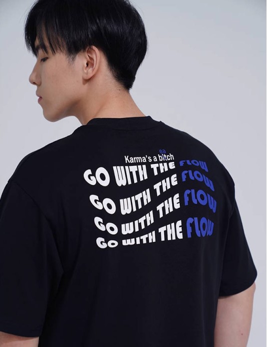 O3PARK fun letters "karma" print loose small neckline trendy T-shirt retro heavy short sleeves