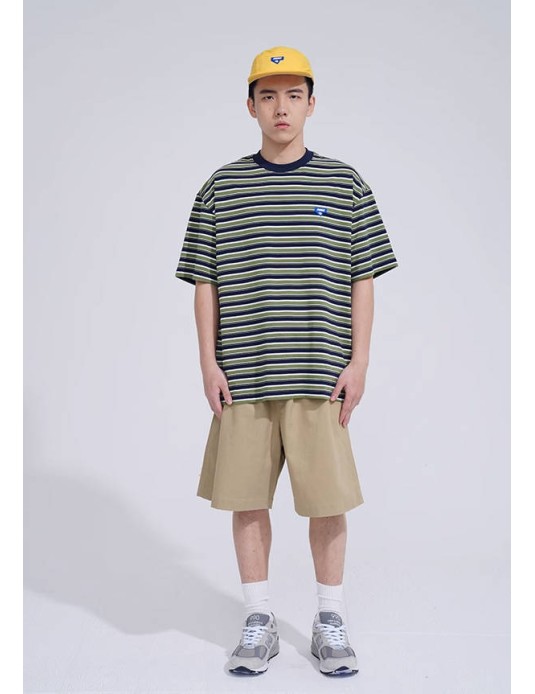 O3PARK summer three-dimensional label round neck heavy Japanese short-sleeved couple college style couple cityboy T-shirt