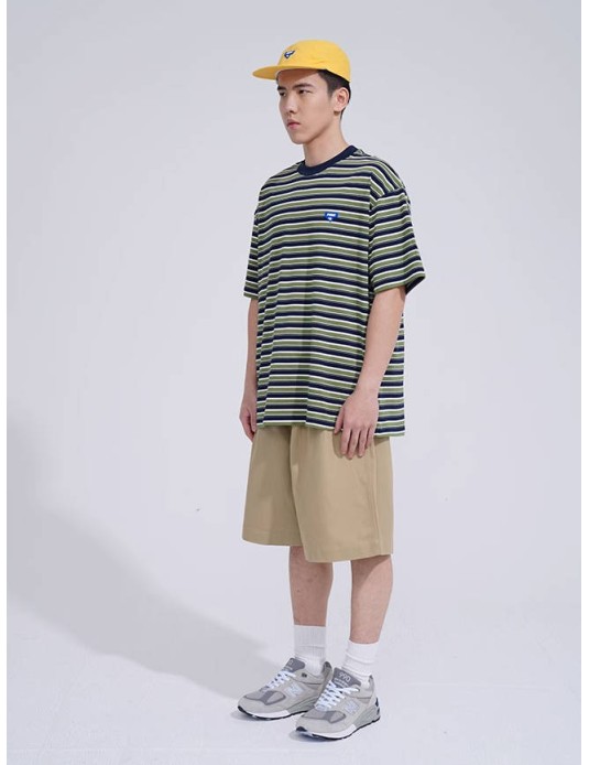 O3PARK summer three-dimensional label round neck heavy Japanese short-sleeved couple college style couple cityboy T-shirt