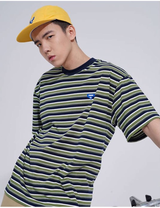 O3PARK summer three-dimensional label round neck heavy Japanese short-sleeved couple college style couple cityboy T-shirt