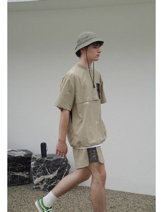 O3PARK urban outdoor wind-drying loose casual versatile cityboy camping pocket T-shirt solid color half-sleeve