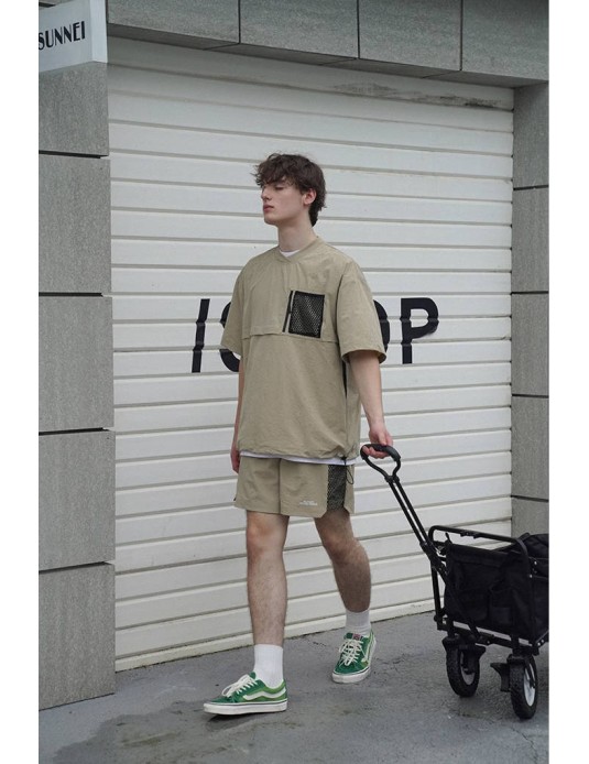 O3PARK urban outdoor wind-drying loose casual versatile cityboy camping pocket T-shirt solid color half-sleeve