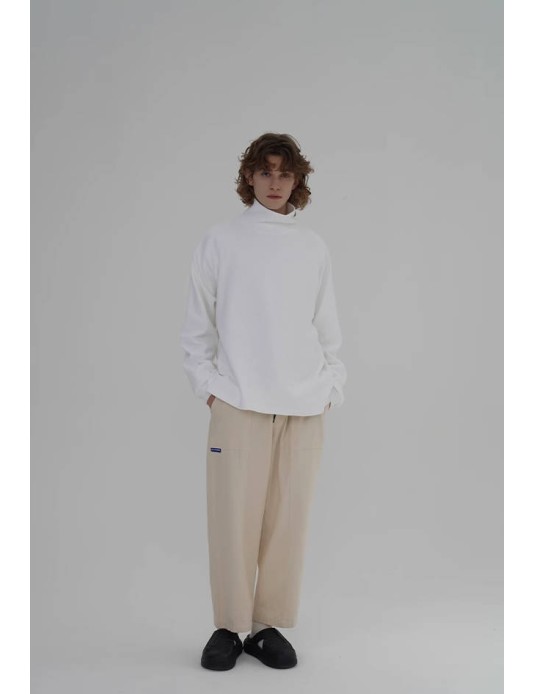 O3PARK turtleneck waffle solid color loose raglan off-shoulder casual long-sleeved T-shirt simple versatile sweatshirt