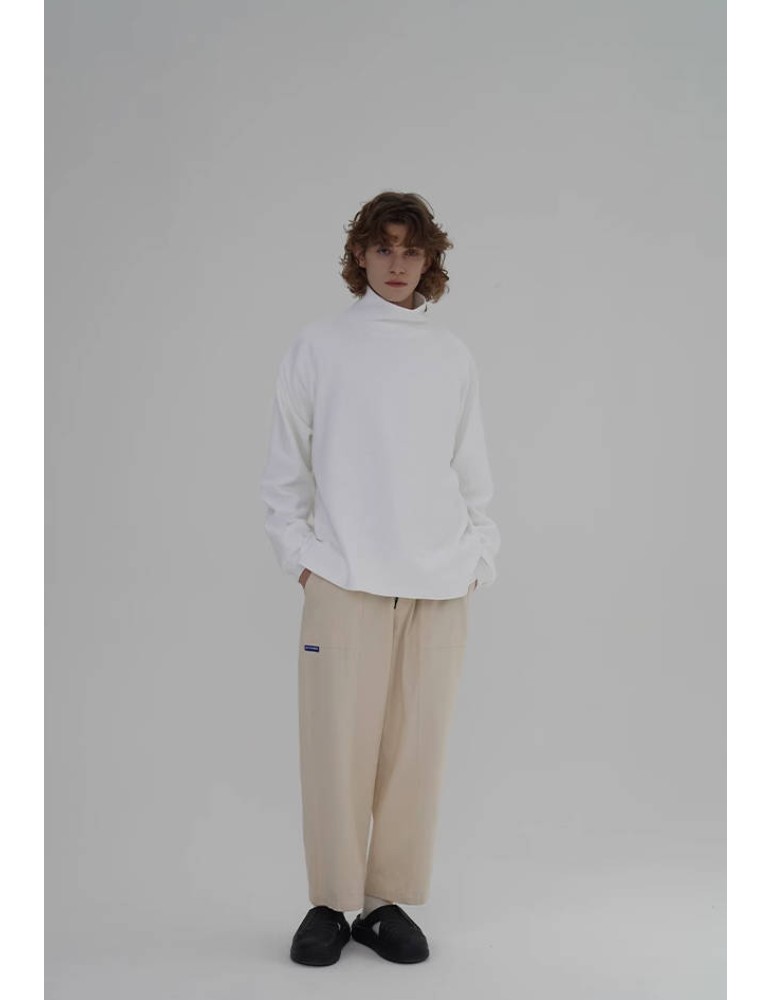 O3PARK turtleneck waffle solid color loose raglan off-shoulder casual long-sleeved T-shirt simple versatile sweatshirt