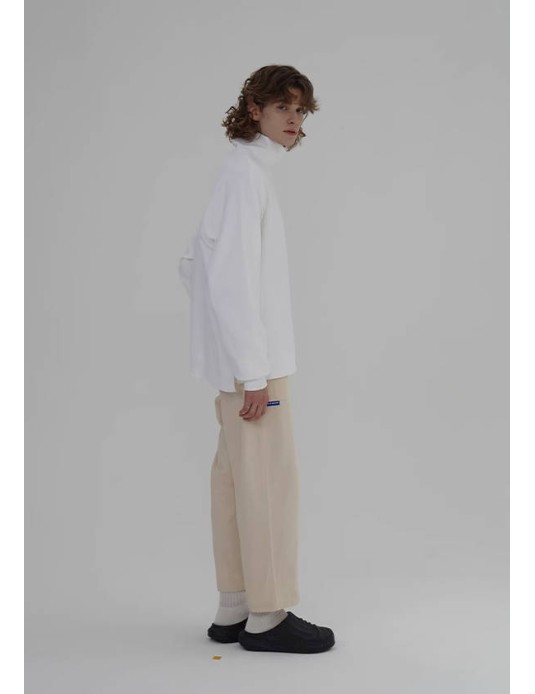 O3PARK turtleneck waffle solid color loose raglan off-shoulder casual long-sleeved T-shirt simple versatile sweatshirt