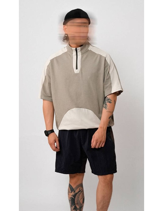 O3PARK summer new quick-drying cycling jersey polo shirt Japanese contrasting color loose short-sleeved zipper collar knitted T-shirt