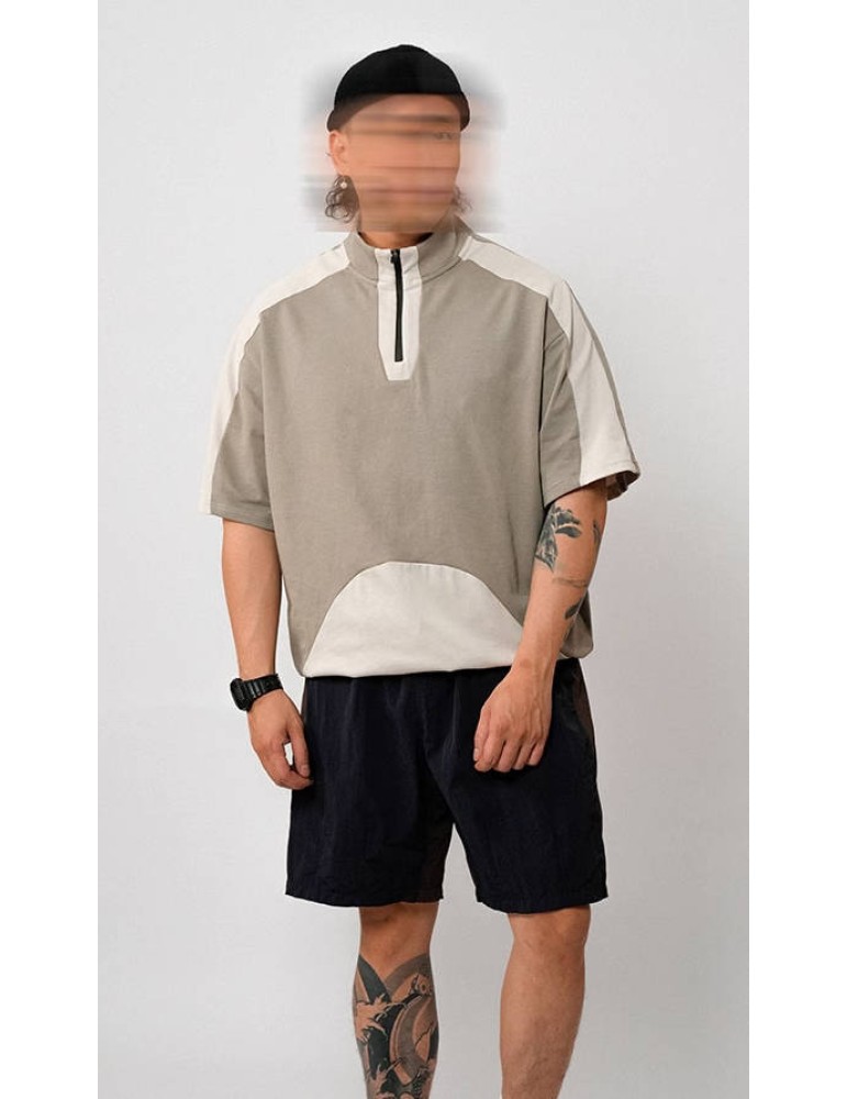 O3PARK summer new quick-drying cycling jersey polo shirt Japanese contrasting color loose short-sleeved zipper collar knitted T-shirt