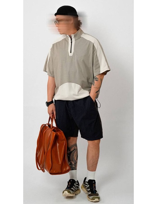O3PARK summer new quick-drying cycling jersey polo shirt Japanese contrasting color loose short-sleeved zipper collar knitted T-shirt