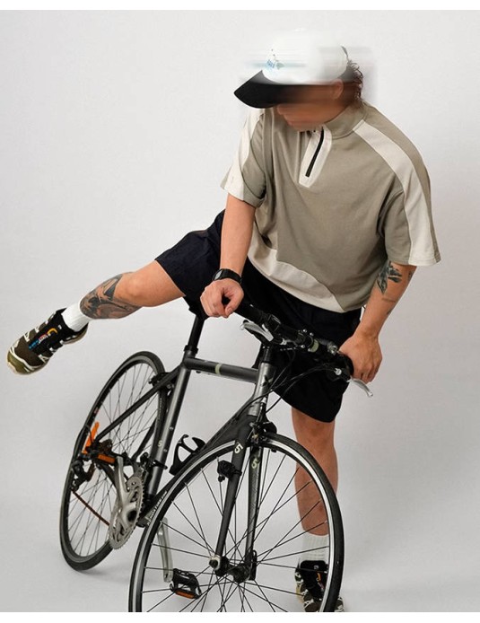 O3PARK summer new quick-drying cycling jersey polo shirt Japanese contrasting color loose short-sleeved zipper collar knitted T-shirt