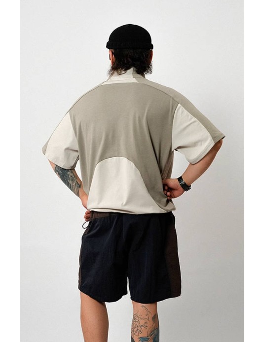 O3PARK summer new quick-drying cycling jersey polo shirt Japanese contrasting color loose short-sleeved zipper collar knitted T-shirt