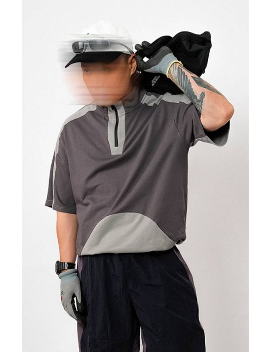O3PARK summer new quick-drying cycling jersey polo shirt Japanese contrasting color loose short-sleeved zipper collar knitted T-shirt
