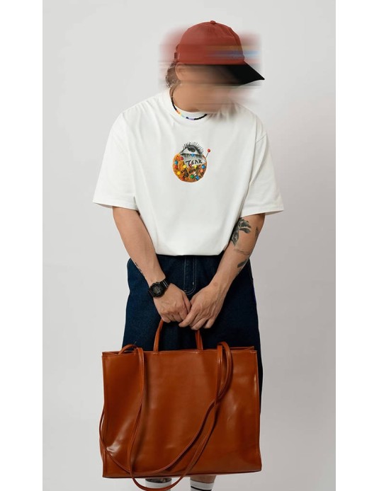 O3PARK summer new Salona quick-drying and cool short-sleeved loose and versatile rainbow tear biscuit printed T-shirt