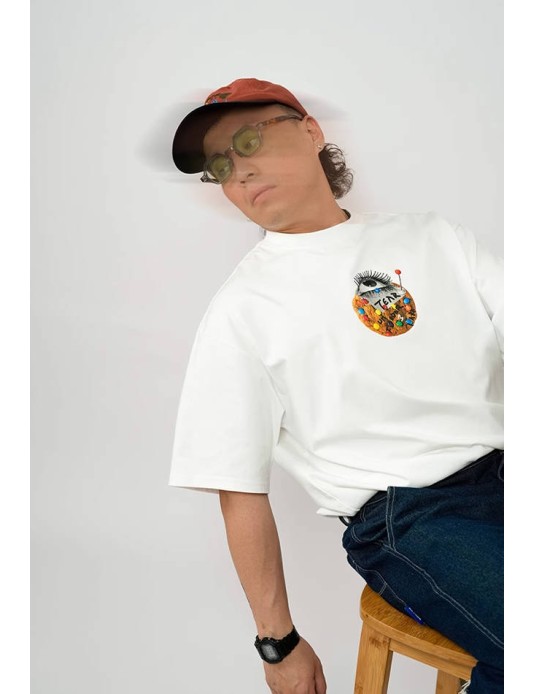 O3PARK summer new Salona quick-drying and cool short-sleeved loose and versatile rainbow tear biscuit printed T-shirt