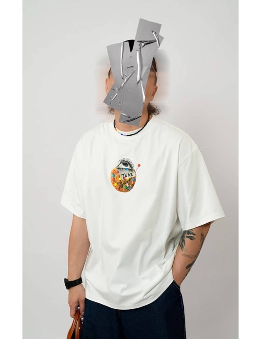O3PARK summer new Salona quick-drying and cool short-sleeved loose and versatile rainbow tear biscuit printed T-shirt