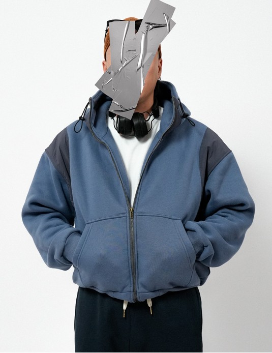 Collage Contrasting Color High Neck Hoodie