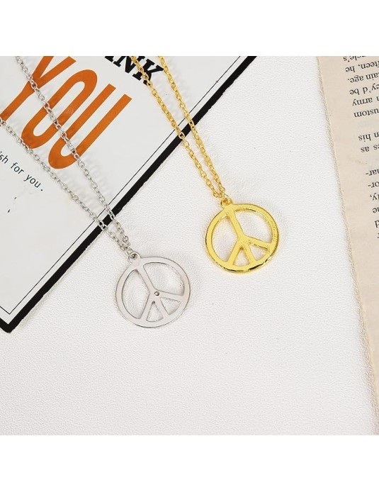 O3PARK Peace Sign Necklace Metal Love Peace Sign Pendant Necklace Peace Symbol Jewelry Stainless Steel 1960s 1970s Hippie Style Party Dressing Accessories Adjustable Jewelry for Men