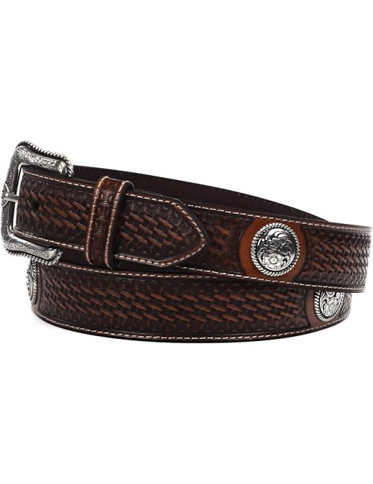 O3PARK Ariat Men's Basket Stamp Circle Concho Belt