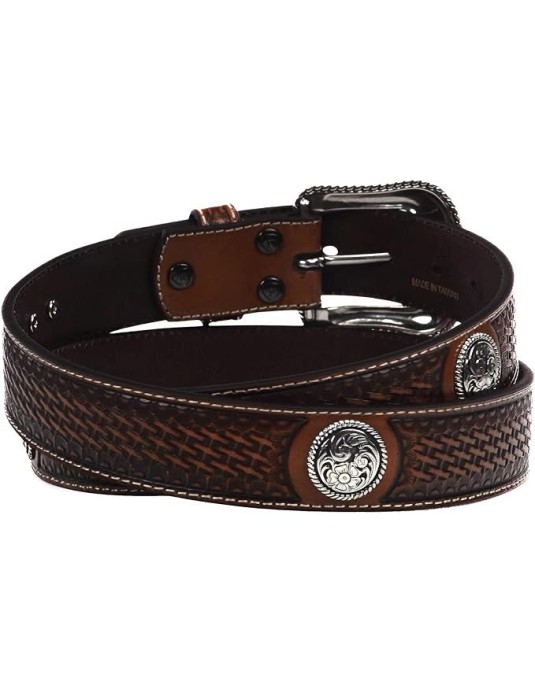 O3PARK Ariat Men's Basket Stamp Circle Concho Belt