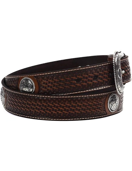 O3PARK Ariat Men's Basket Stamp Circle Concho Belt